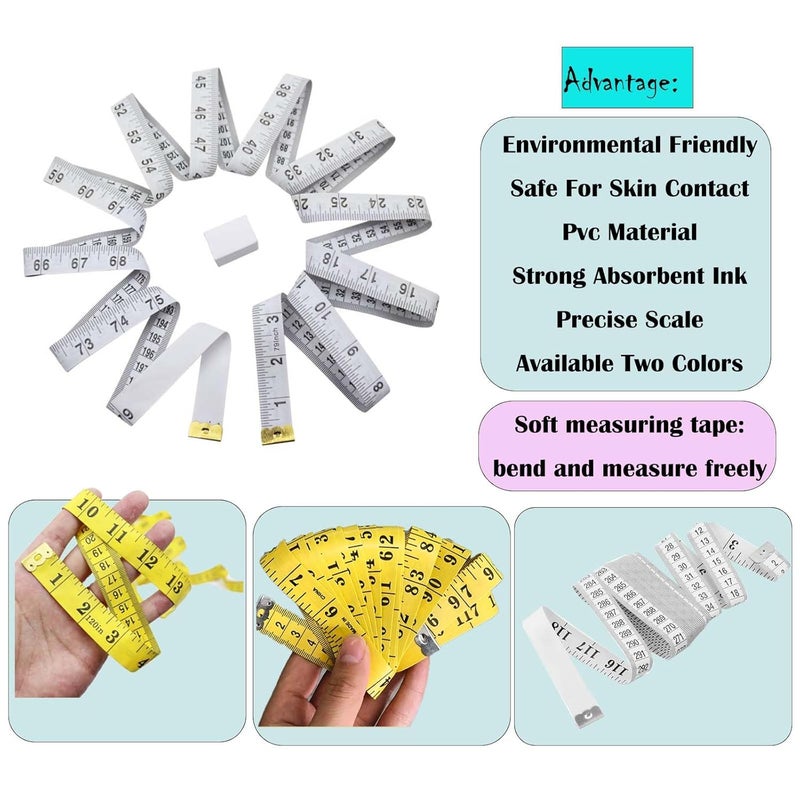 NaFurAhi Oboteny 2Pcs Tape Measure Measuring Tape for Body, 120-Inch Double Scale Sewing Flexible Ruler for Weight Loss Body Measurement Tailor Craft Vinyl Body Measurement Tape(White, Yellow) - Image 4